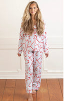 8 Oak Lane Women's Candy Cane Stripe Classic Flannel Pajama Set