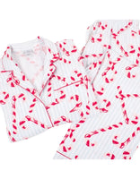 8 Oak Lane Women's Candy Cane Stripe Classic Flannel Pajama Set