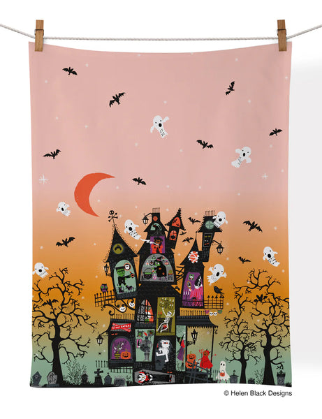 Haunted House 100% Cotton Tea Towel