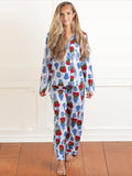 8 Oak Lane Women's Poinsettia Stripe Classic Flannel Pajama Set