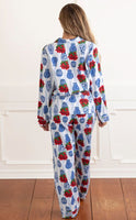 8 Oak Lane Women's Poinsettia Stripe Classic Flannel Pajama Set