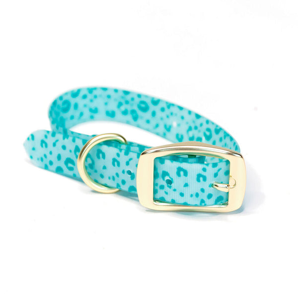 Mary Square Blue Cheetah Print Dog Collar